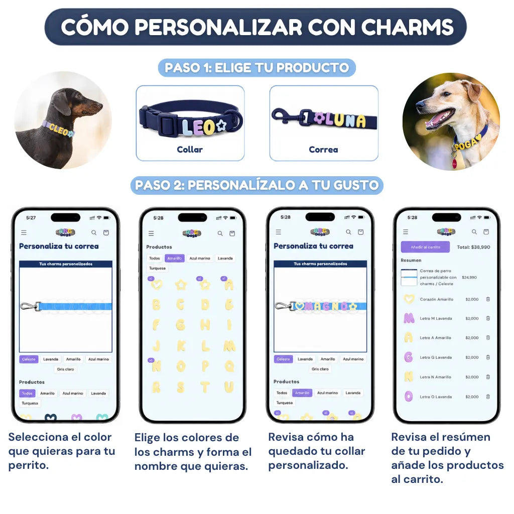 Correa de perro personalizable con charms